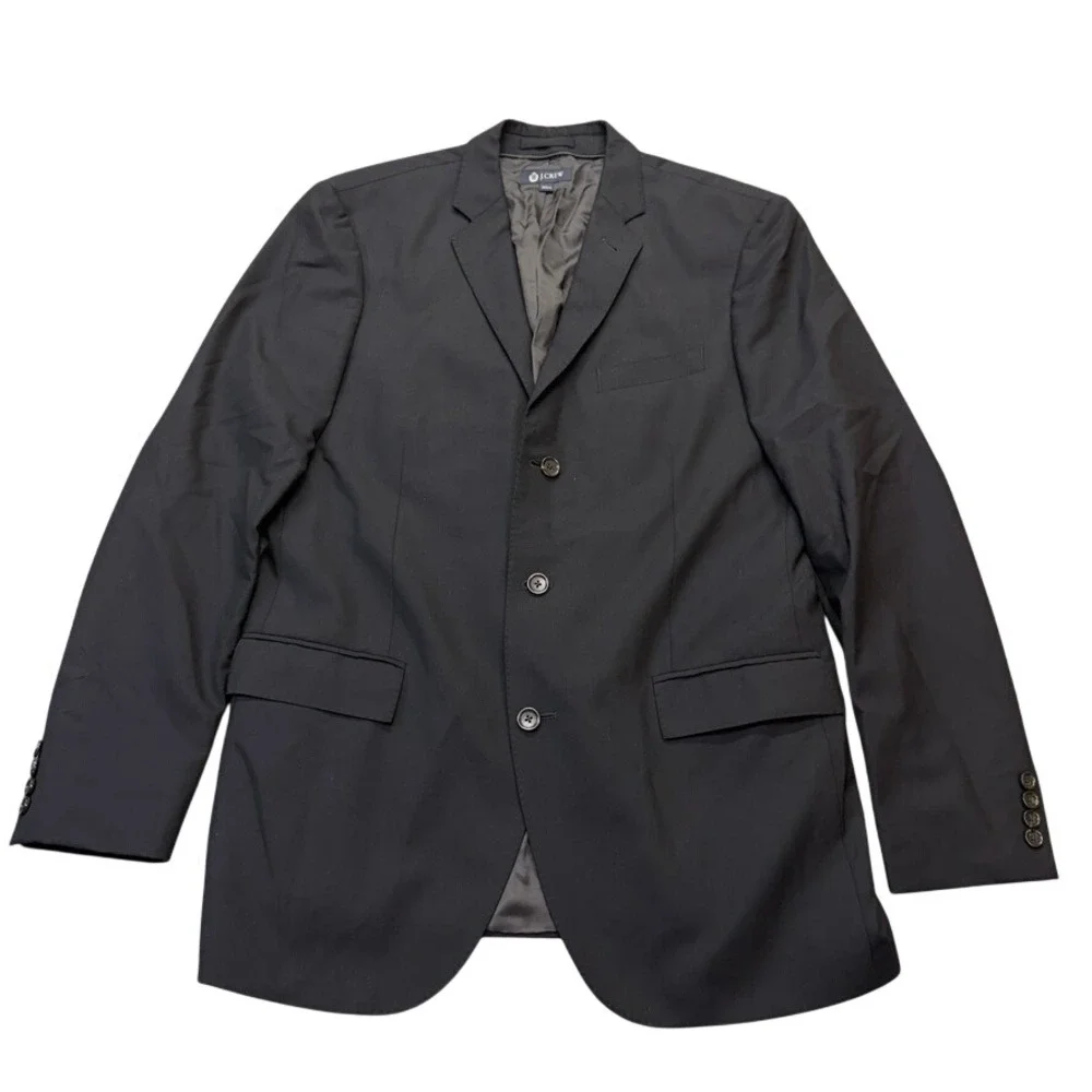 J.Crew Blazer Mens 42L Black Loro Piana Italian Wool Coat Jacket 3 Buttons